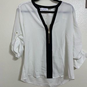 Calvin Klein Shirt color block white black zipper